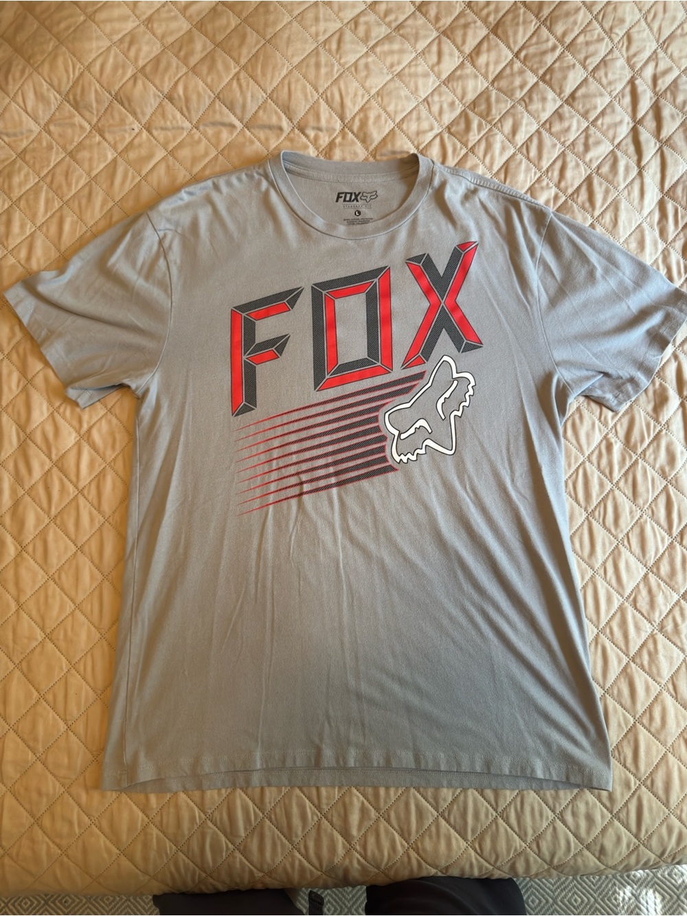 Fox Men’s Gray Tee with Red Logo and White Fox Emblem
